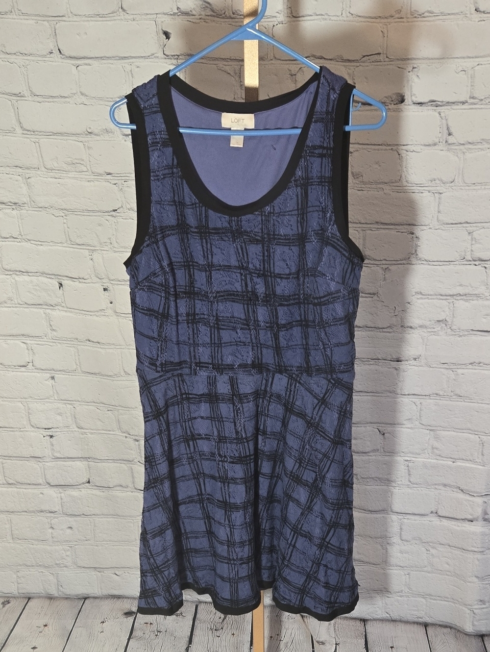 LOFT Navy and Black Plaid Sleeveless Mini Dress